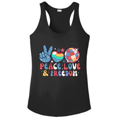 4th Of July Retro Peace Love & Freedom Gift Ladies PosiCharge Competitor Racerback Tank
