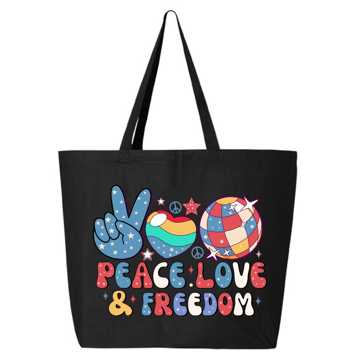 4th Of July Retro Peace Love & Freedom Gift 25L Jumbo Tote