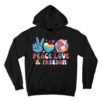 4th Of July Retro Peace Love & Freedom Gift Tall Hoodie