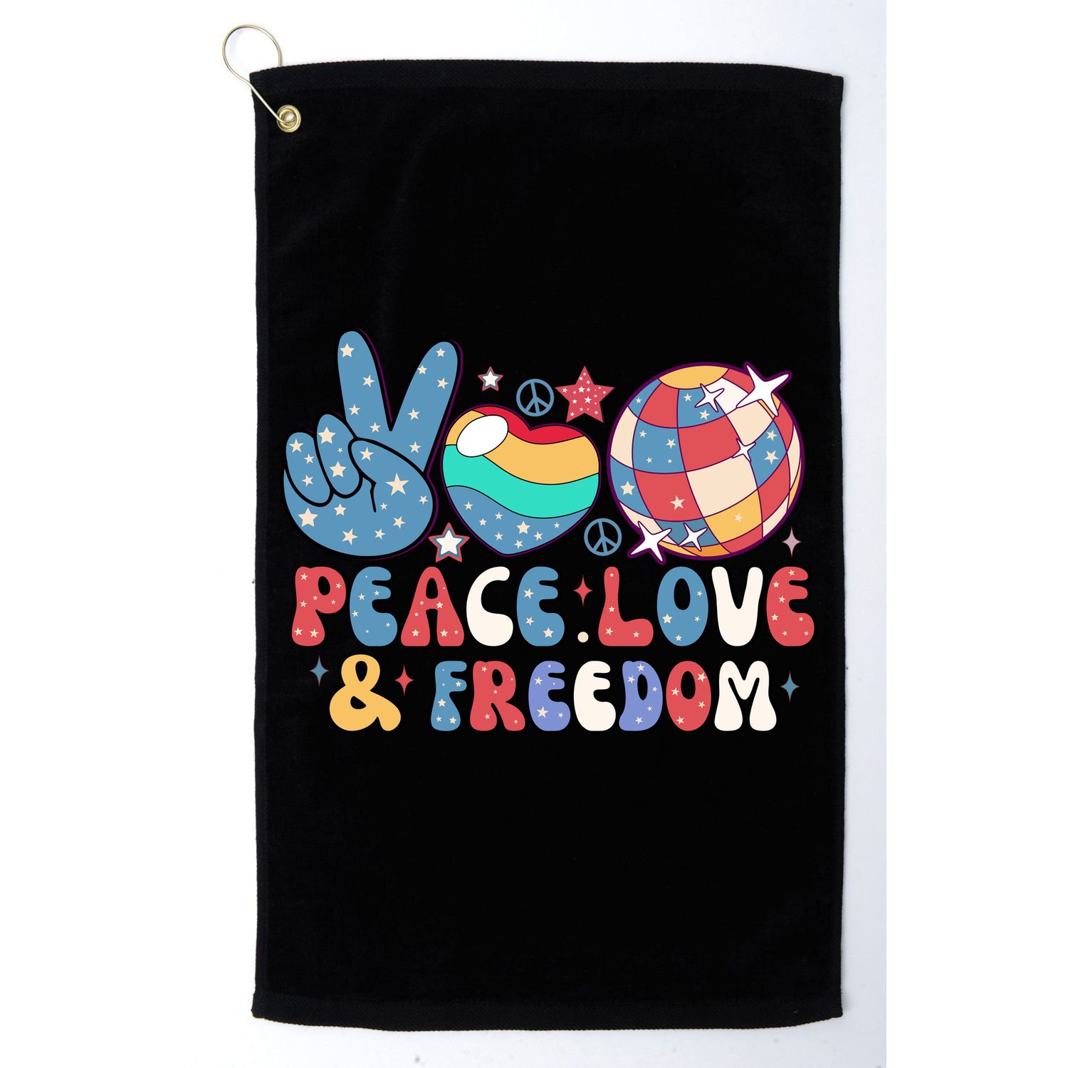 4th Of July Retro Peace Love & Freedom Gift Golf Towel
