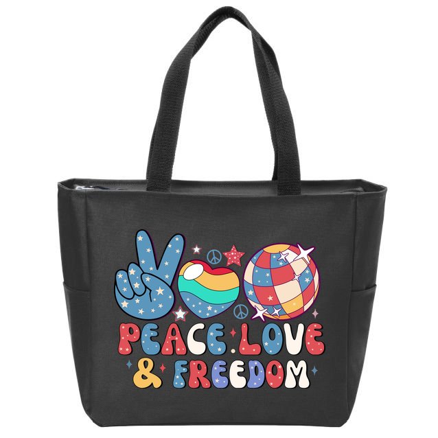 4th Of July Retro Peace Love & Freedom Gift Zip Tote Bag