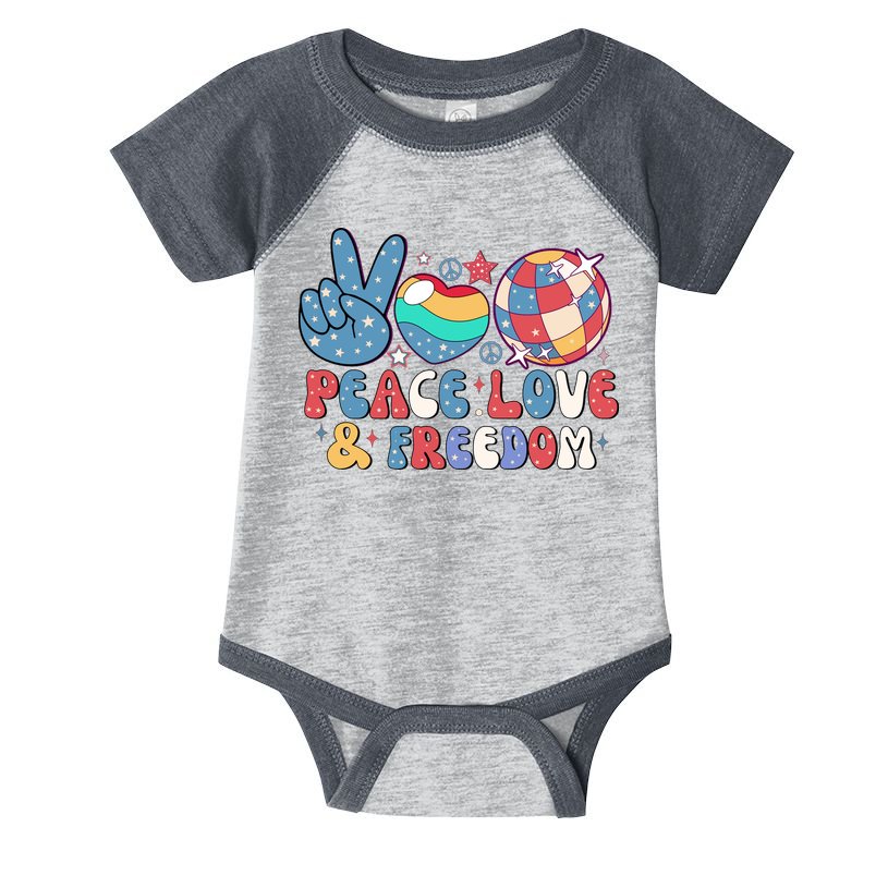 4th Of July Retro Peace Love & Freedom Gift Infant Baby Jersey Bodysuit