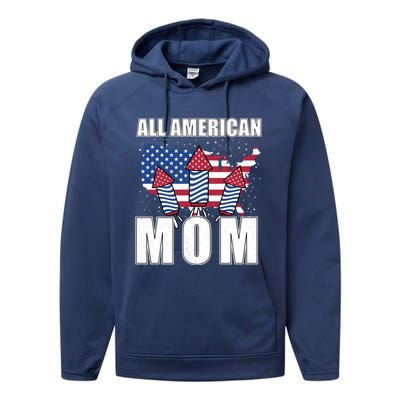 4th Of July Accessoires All American Mom Gift Performance Fleece Hoodie