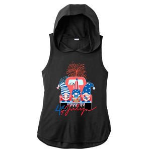 4th Of July Gnome Celebration Ladies PosiCharge Tri-Blend Wicking Draft Hoodie Tank