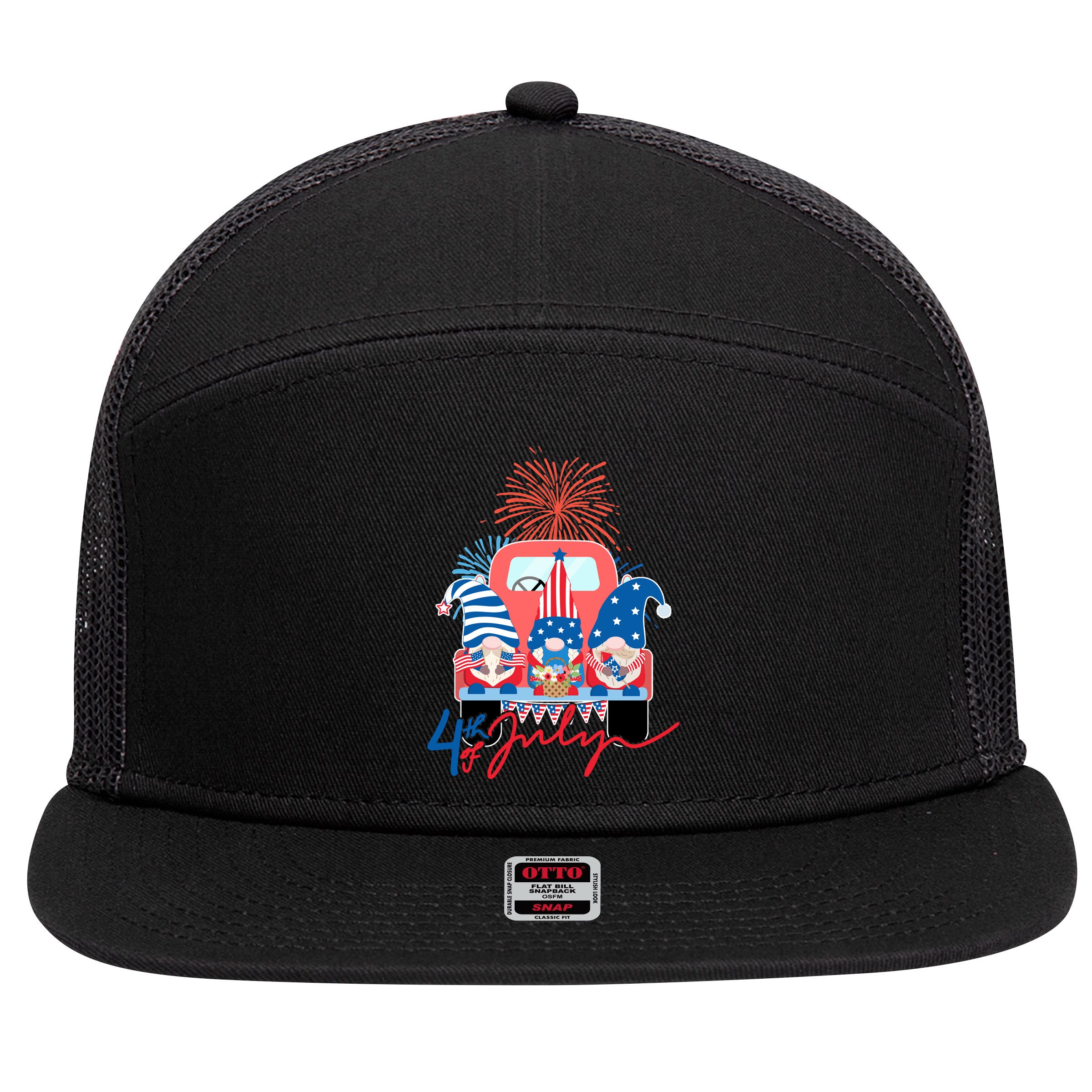4th Of July Gnome Celebration 7 Panel Mesh Trucker Snapback Hat