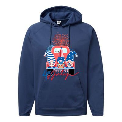 4th Of July Gnome Celebration Performance Fleece Hoodie