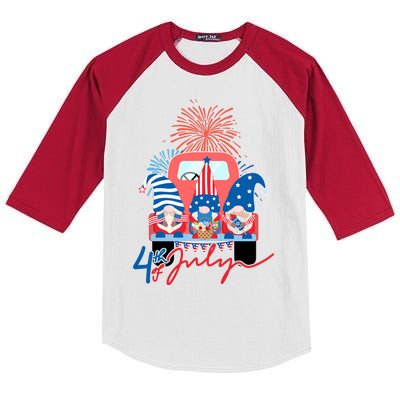 4th Of July Gnome Celebration Kids Colorblock Raglan Jersey