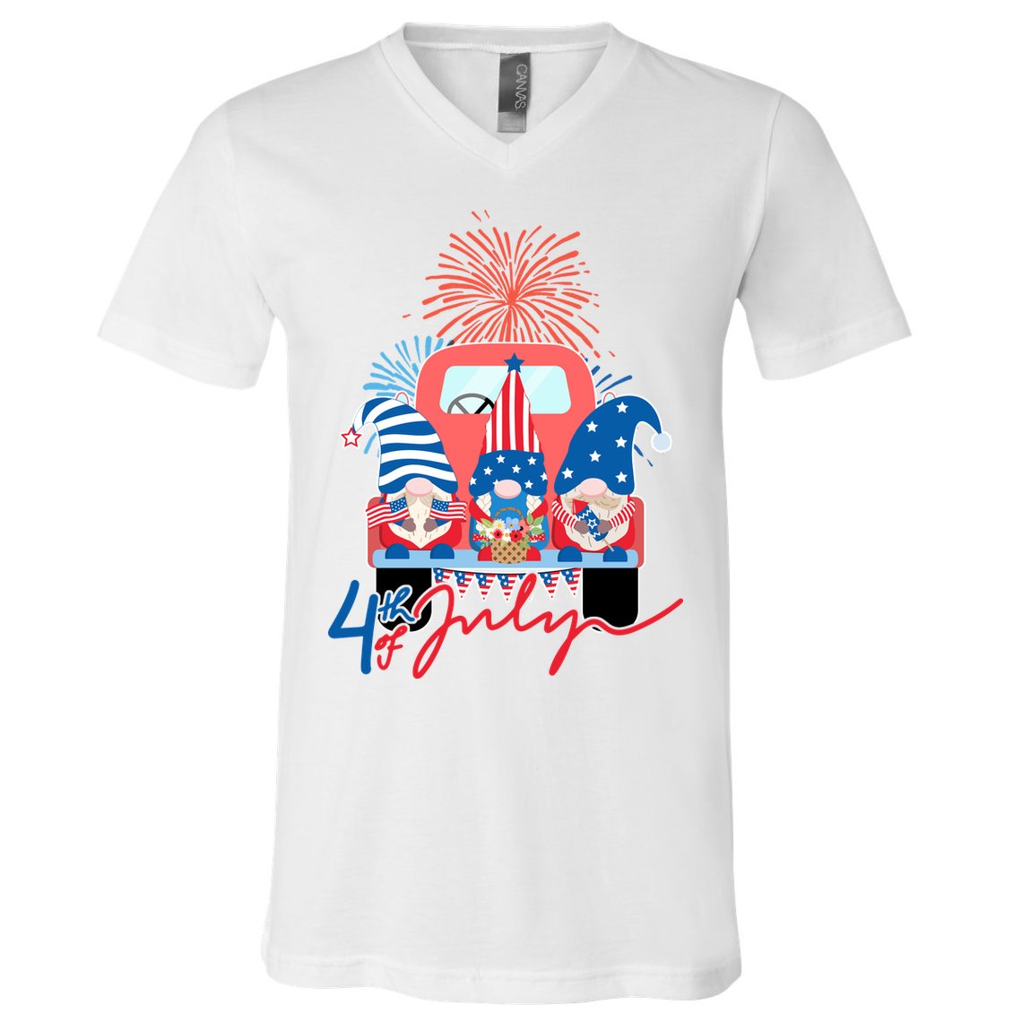 4th Of July Gnome Celebration V-Neck T-Shirt
