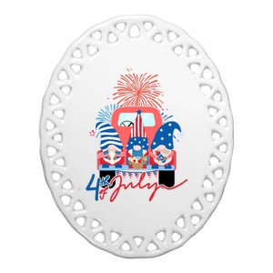 4th Of July Gnome Celebration Ceramic Oval Ornament