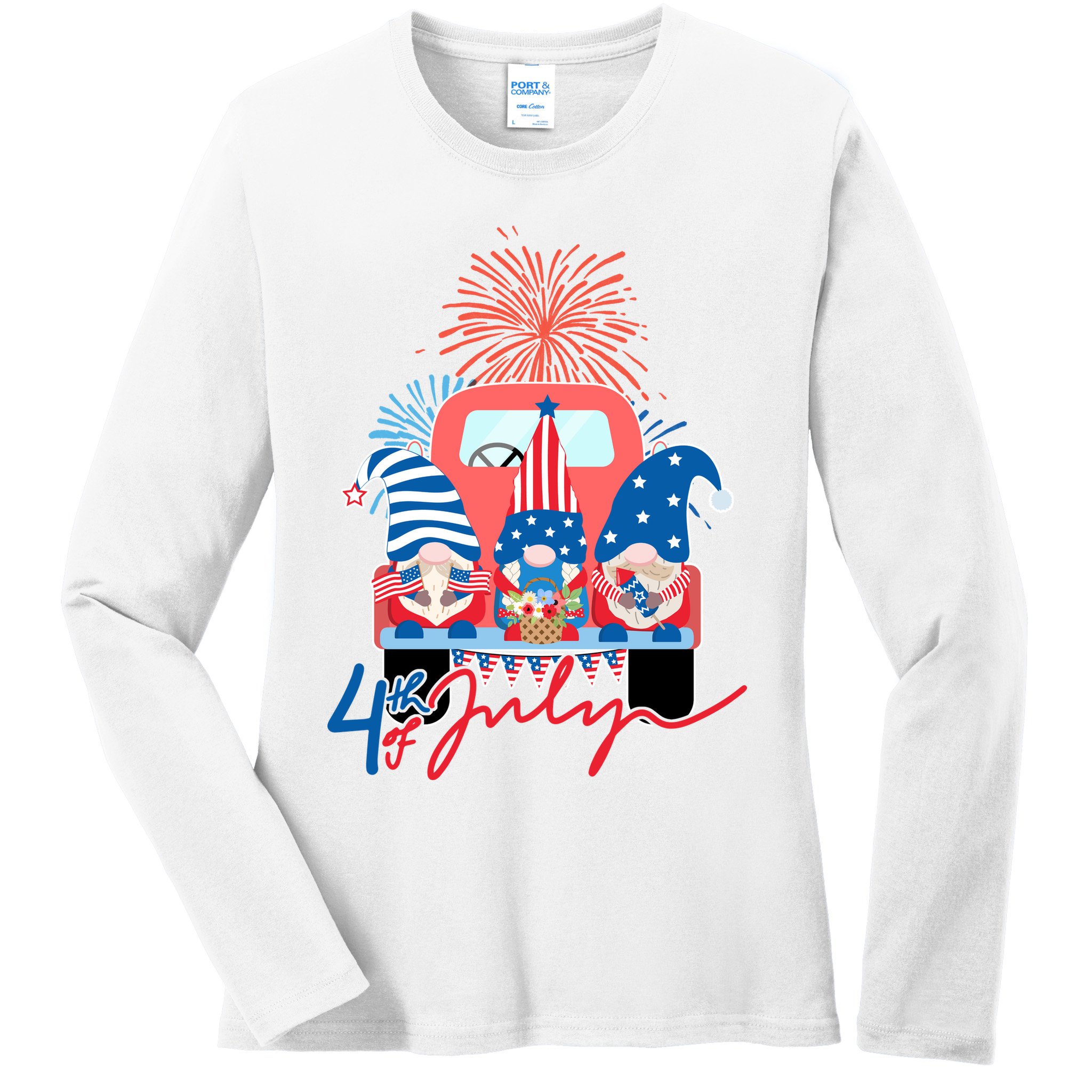4th Of July Gnome Celebration Ladies Long Sleeve Shirt