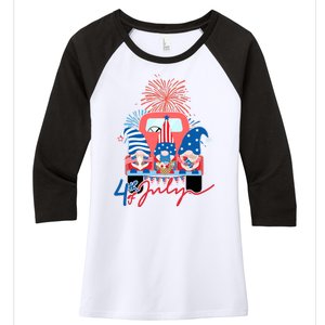 4th Of July Gnome Celebration Women's Tri-Blend 3/4-Sleeve Raglan Shirt