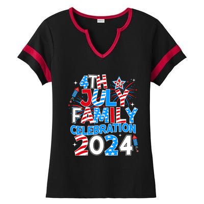 4th Of July Family Celebration 2024 Family Matching Squad Ladies Halftime Notch Neck Tee