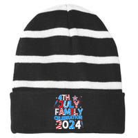 4th Of July Family Celebration 2024 Family Matching Squad Striped Beanie with Solid Band