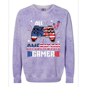 4th Of July All American Gamer Flag Colorblast Crewneck Sweatshirt