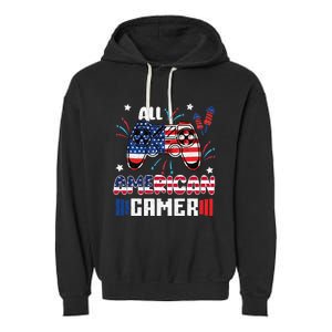 4th Of July All American Gamer Flag Garment-Dyed Fleece Hoodie