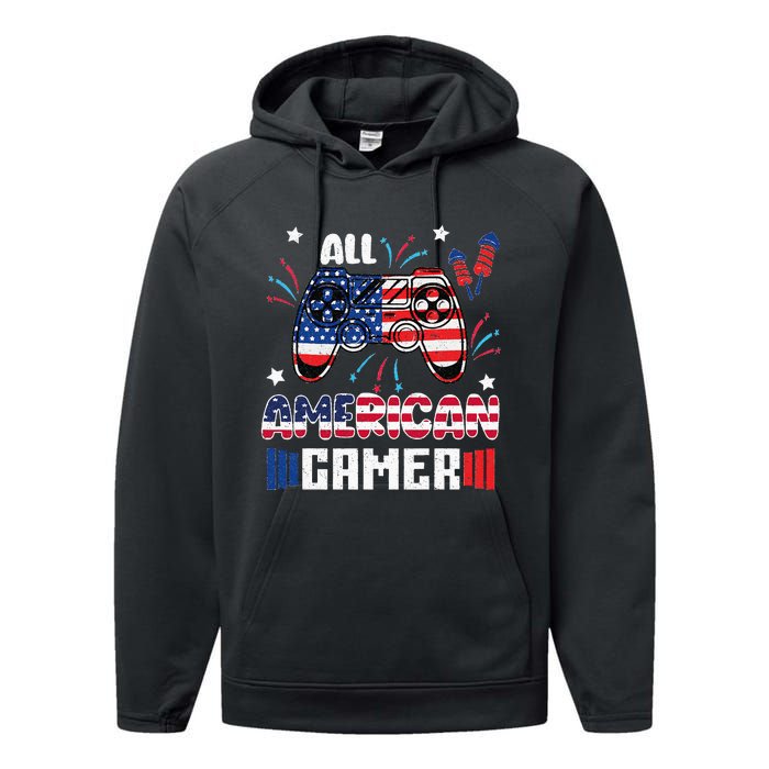 4th Of July All American Gamer Flag Performance Fleece Hoodie