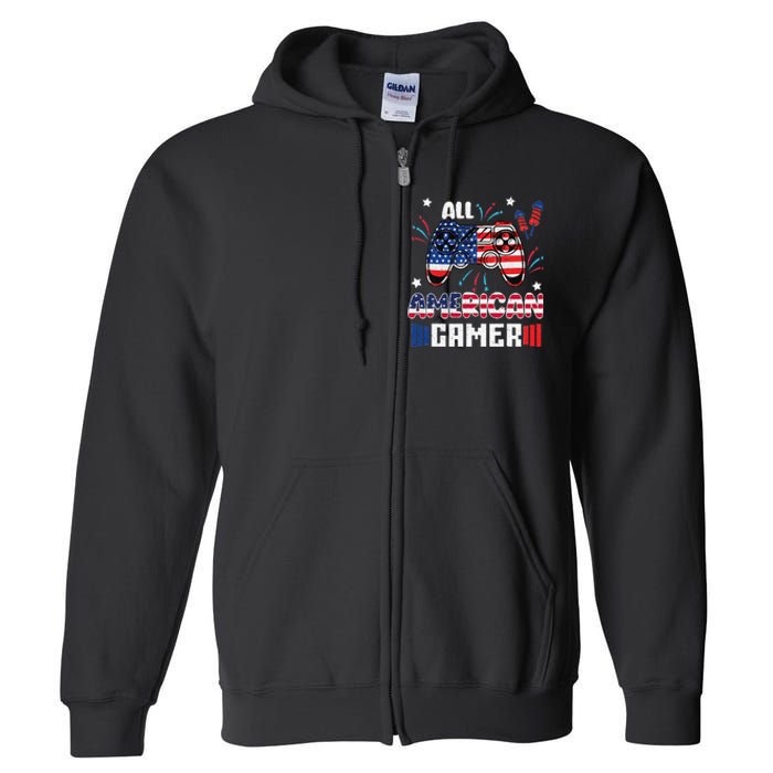 4th Of July All American Gamer Flag Full Zip Hoodie