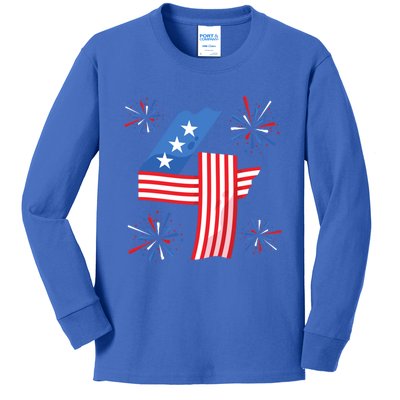 4th Of July American Flag Four Firecrackers Gift Kids Long Sleeve Shirt