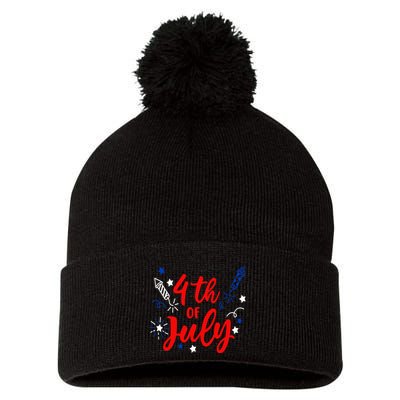 4th Of July Independence Day Celebration Pom Pom 12in Knit Beanie