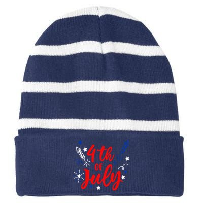 4th Of July Independence Day Celebration Striped Beanie with Solid Band