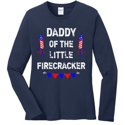 4th of July Birthday - Dad Daddy Of The Little Firecracker Ladies Long Sleeve Shirt