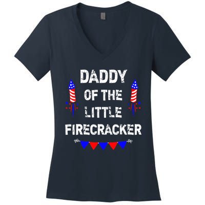 4th of July Birthday - Dad Daddy Of The Little Firecracker Women's V-Neck T-Shirt