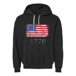 4th Of July American Flag Betsy Ross 1776 Garment-Dyed Fleece Hoodie