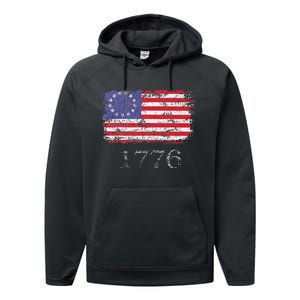 4th Of July American Flag Betsy Ross 1776 Performance Fleece Hoodie