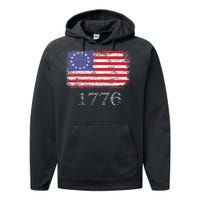 4th Of July American Flag Betsy Ross 1776 Performance Fleece Hoodie