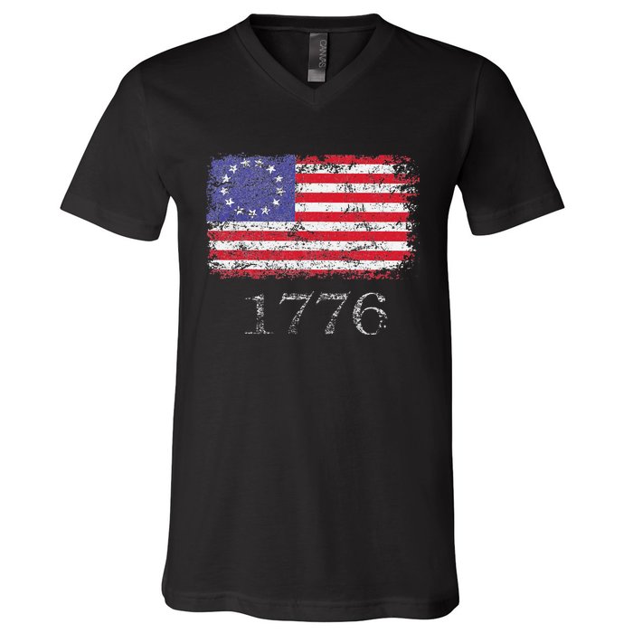 4th Of July American Flag Betsy Ross 1776 V-Neck T-Shirt