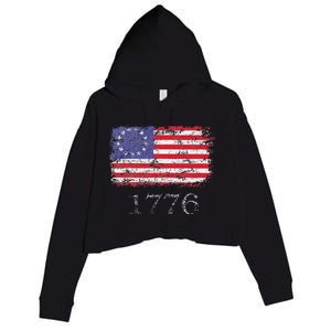 4th Of July American Flag Betsy Ross 1776 Crop Fleece Hoodie