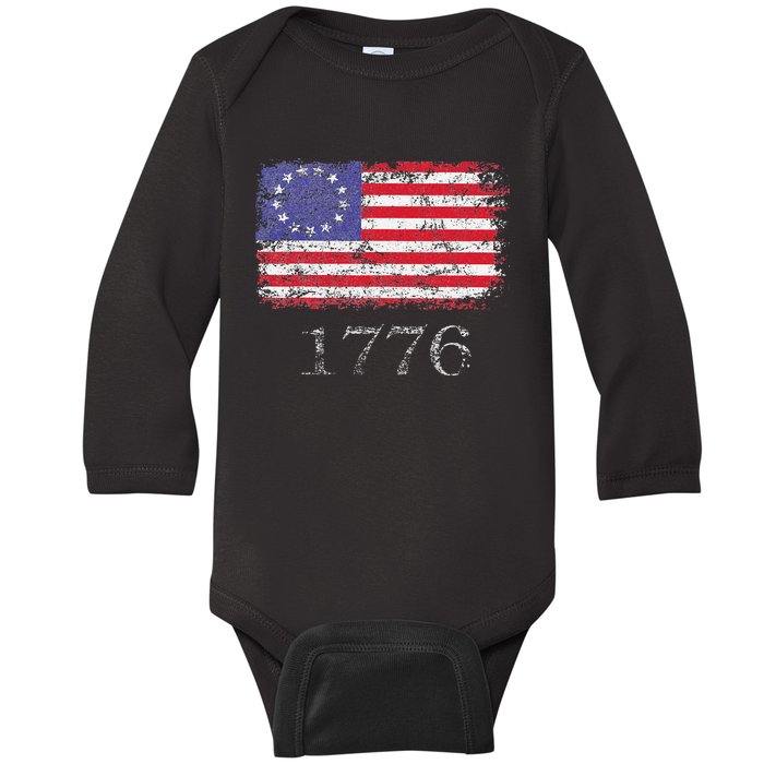 4th Of July American Flag Betsy Ross 1776 Baby Long Sleeve Bodysuit