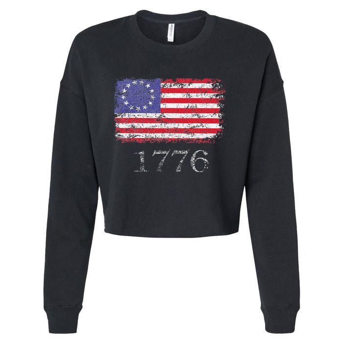 4th Of July American Flag Betsy Ross 1776 Cropped Pullover Crew