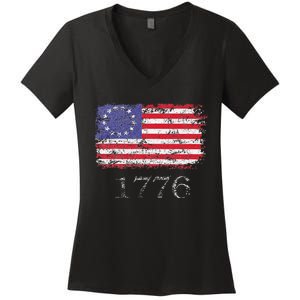 4th Of July American Flag Betsy Ross 1776 Women's V-Neck T-Shirt