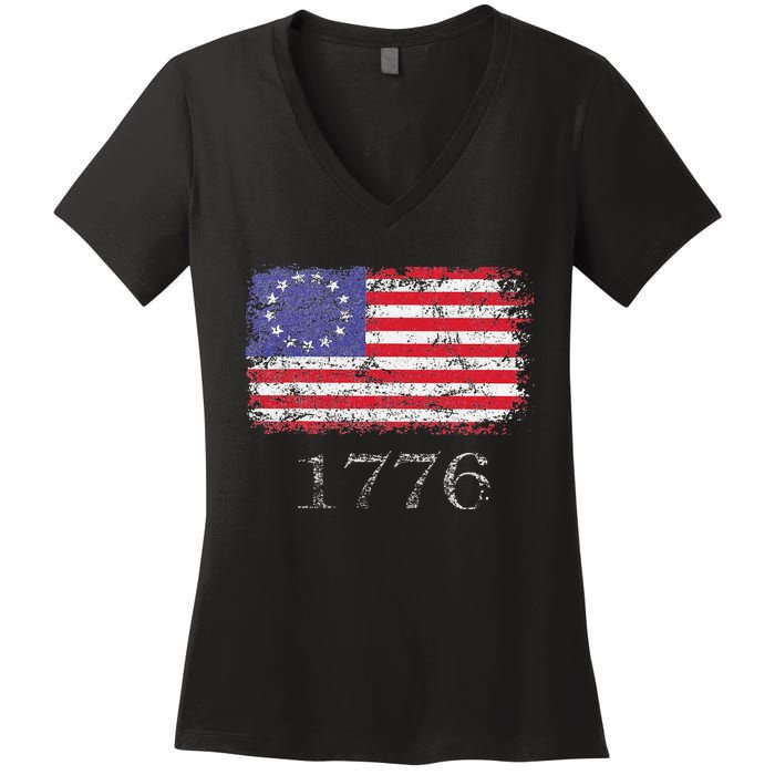 4th Of July American Flag Betsy Ross 1776 Women's V-Neck T-Shirt