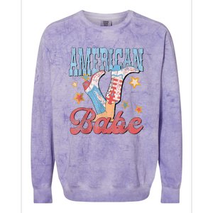 4th Of July Western Cowgirl Boots Retro American Girl Babe Gift Colorblast Crewneck Sweatshirt