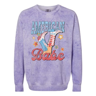 4th Of July Western Cowgirl Boots Retro American Girl Babe Gift Colorblast Crewneck Sweatshirt