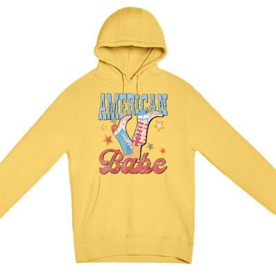 4th Of July Western Cowgirl Boots Retro American Girl Babe Gift Premium Pullover Hoodie