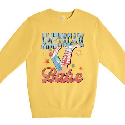 4th Of July Western Cowgirl Boots Retro American Girl Babe Gift Premium Crewneck Sweatshirt