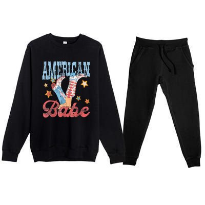 4th Of July Western Cowgirl Boots Retro American Girl Babe Gift Premium Crewneck Sweatsuit Set