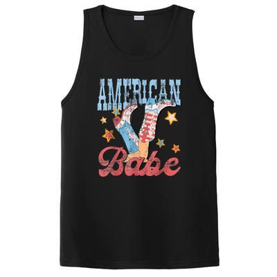 4th Of July Western Cowgirl Boots Retro American Girl Babe Gift PosiCharge Competitor Tank