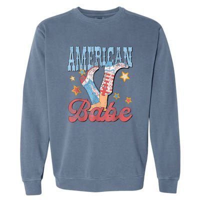 4th Of July Western Cowgirl Boots Retro American Girl Babe Gift Garment-Dyed Sweatshirt