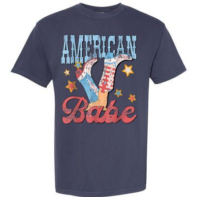 4th Of July Western Cowgirl Boots Retro American Girl Babe Gift Garment-Dyed Heavyweight T-Shirt