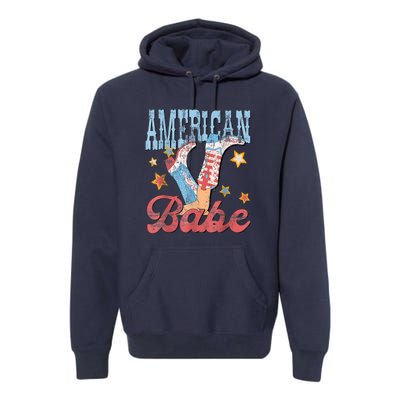 4th Of July Western Cowgirl Boots Retro American Girl Babe Gift Premium Hoodie