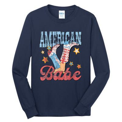 4th Of July Western Cowgirl Boots Retro American Girl Babe Gift Tall Long Sleeve T-Shirt