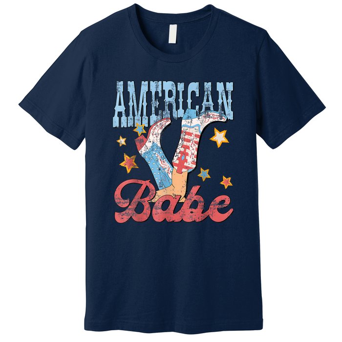 4th Of July Western Cowgirl Boots Retro American Girl Babe Gift Premium T-Shirt