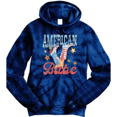 4th Of July Western Cowgirl Boots Retro American Girl Babe Gift Tie Dye Hoodie