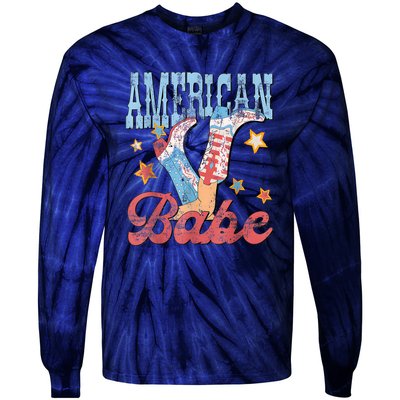 4th Of July Western Cowgirl Boots Retro American Girl Babe Gift Tie-Dye Long Sleeve Shirt