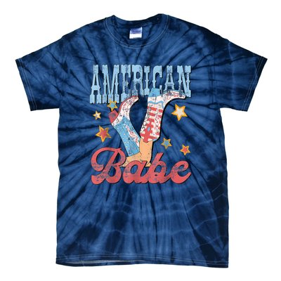 4th Of July Western Cowgirl Boots Retro American Girl Babe Gift Tie-Dye T-Shirt