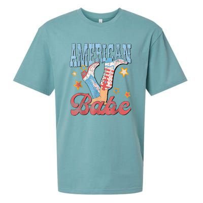 4th Of July Western Cowgirl Boots Retro American Girl Babe Gift Sueded Cloud Jersey T-Shirt